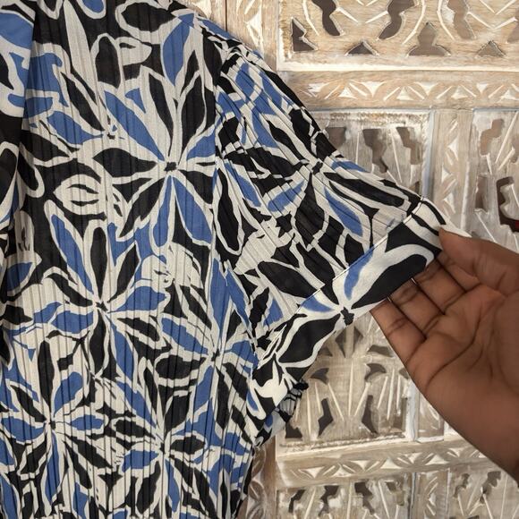 VTG Sunny Leigh Women Neck Tie Chiffon Blue Floral Short Sleeve Peplum Blouse-1X - Picture 3 of 9